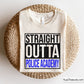 Straight Outta Police Academy SVG design for law enforcement graduation gifts and DIY crafts.