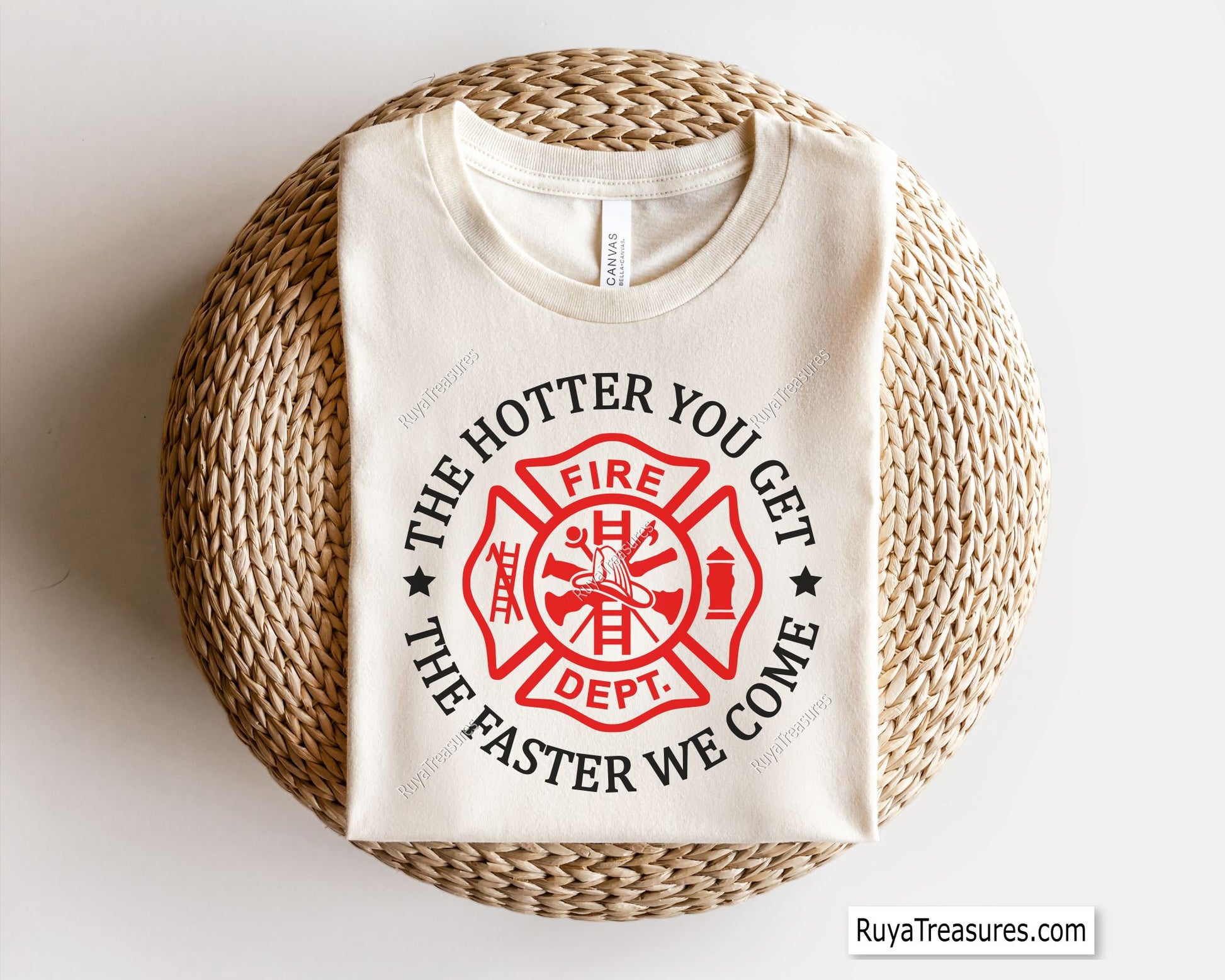 the hotter you get the faster we come firefighter svg with fire dept badge maltese cross design for shirts decals and gifts