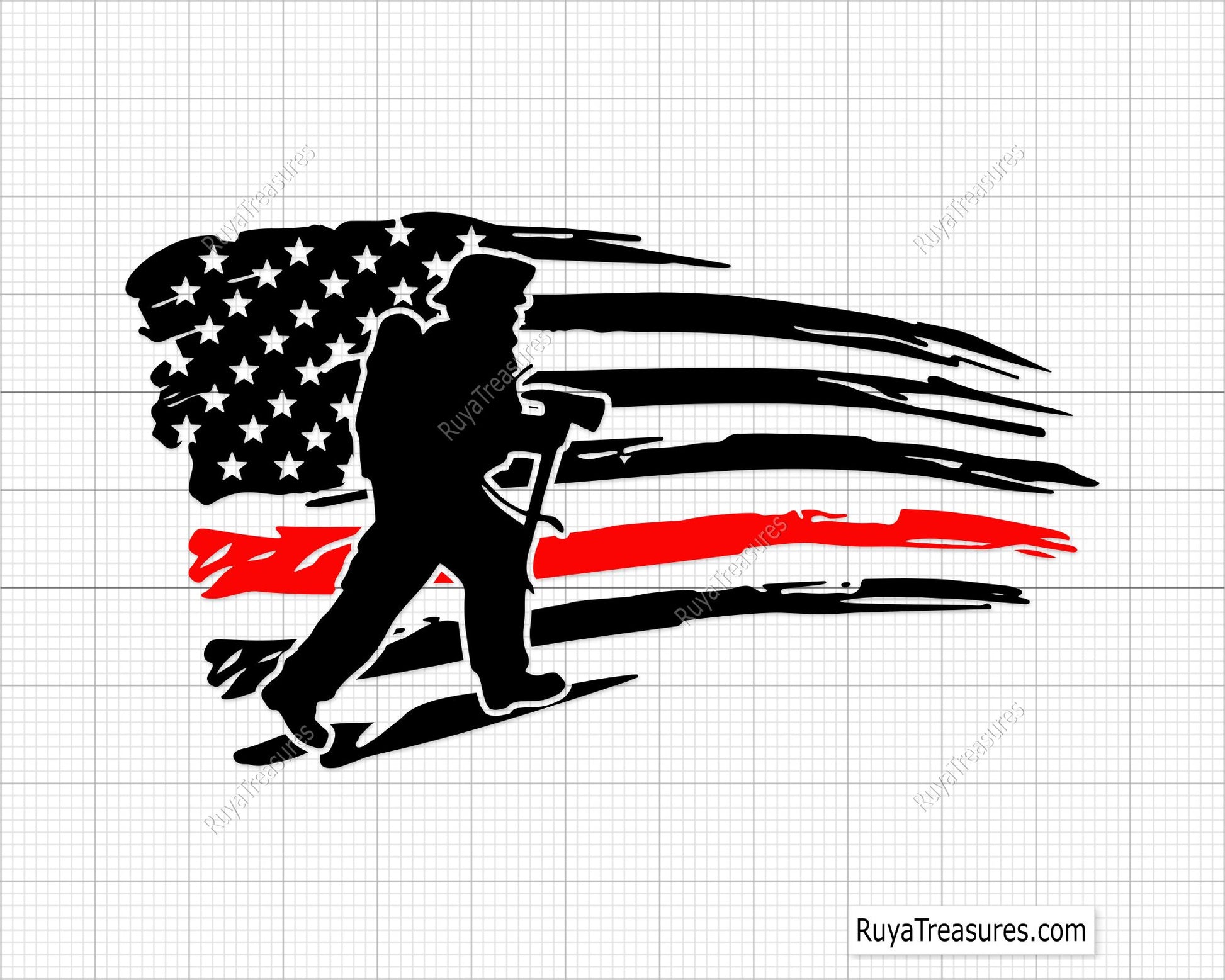 firefighter silhouette usa flag thin red line design for shirts decals and gifts