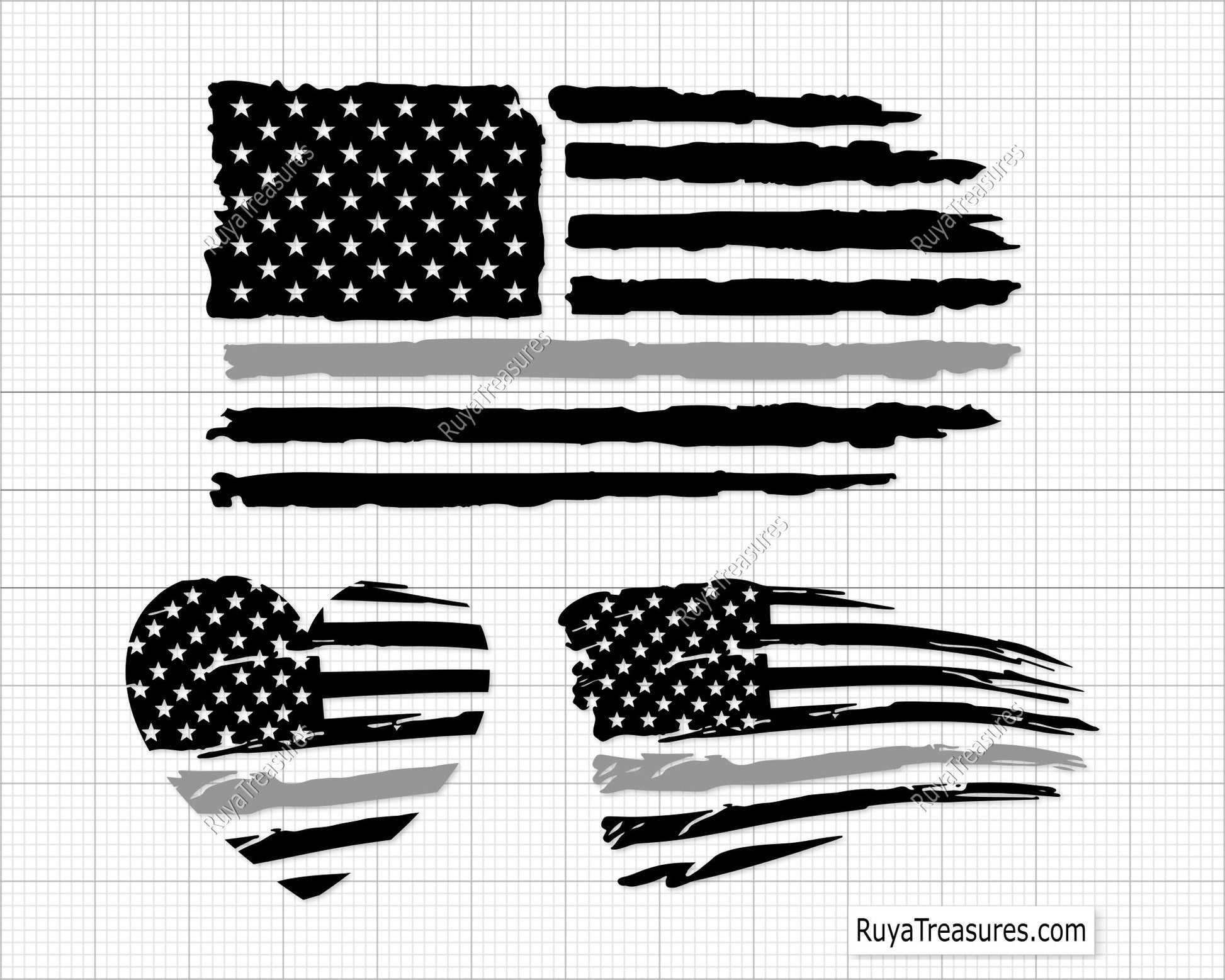 Thin silver line USA flag bundle SVG PNG with multiple distressed American flag styles for correctional officer support shirts decals and graphics