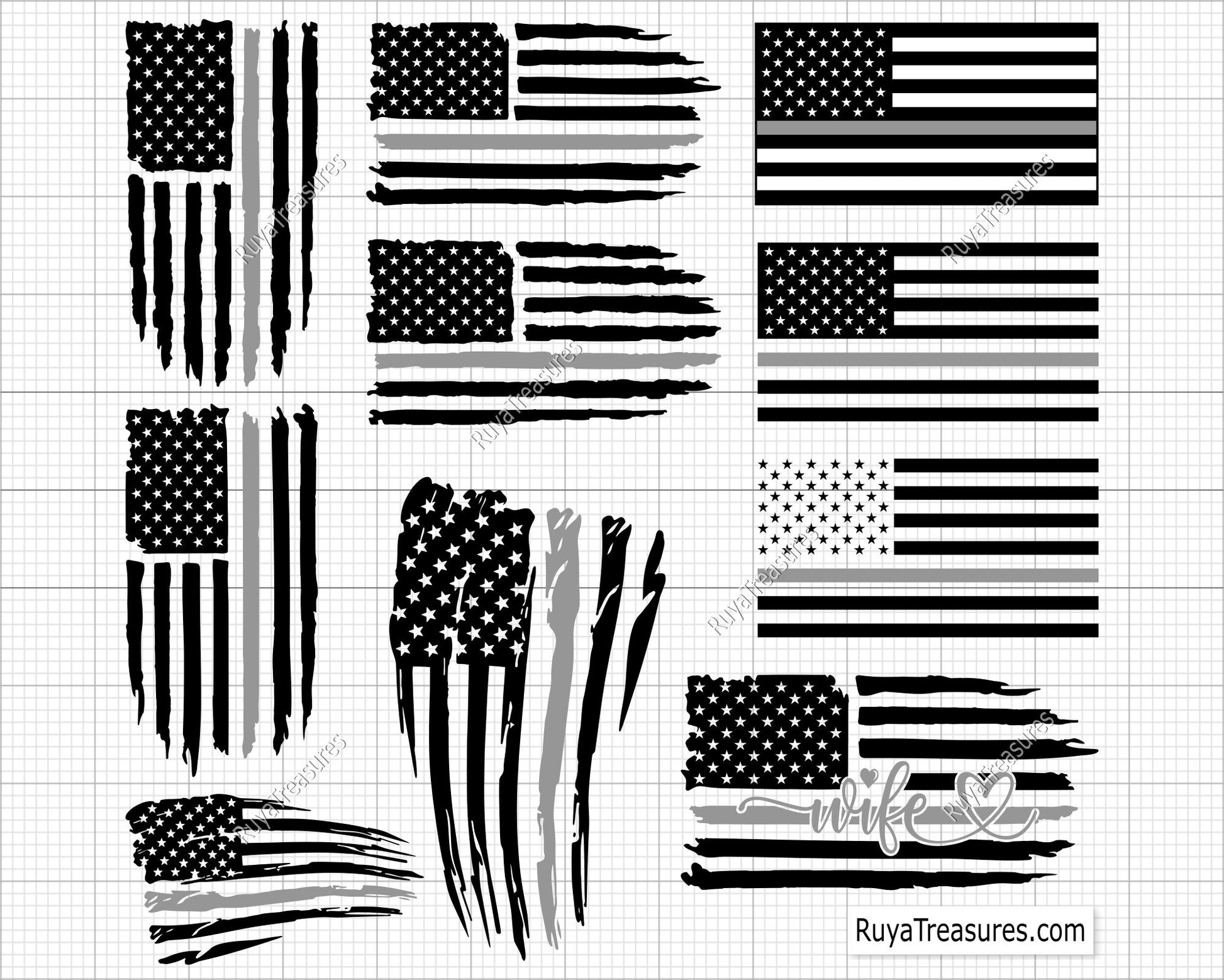 Thin silver line USA flag bundle SVG PNG featuring distressed American flag designs for correctional officer support shirts decals and patriotic projects