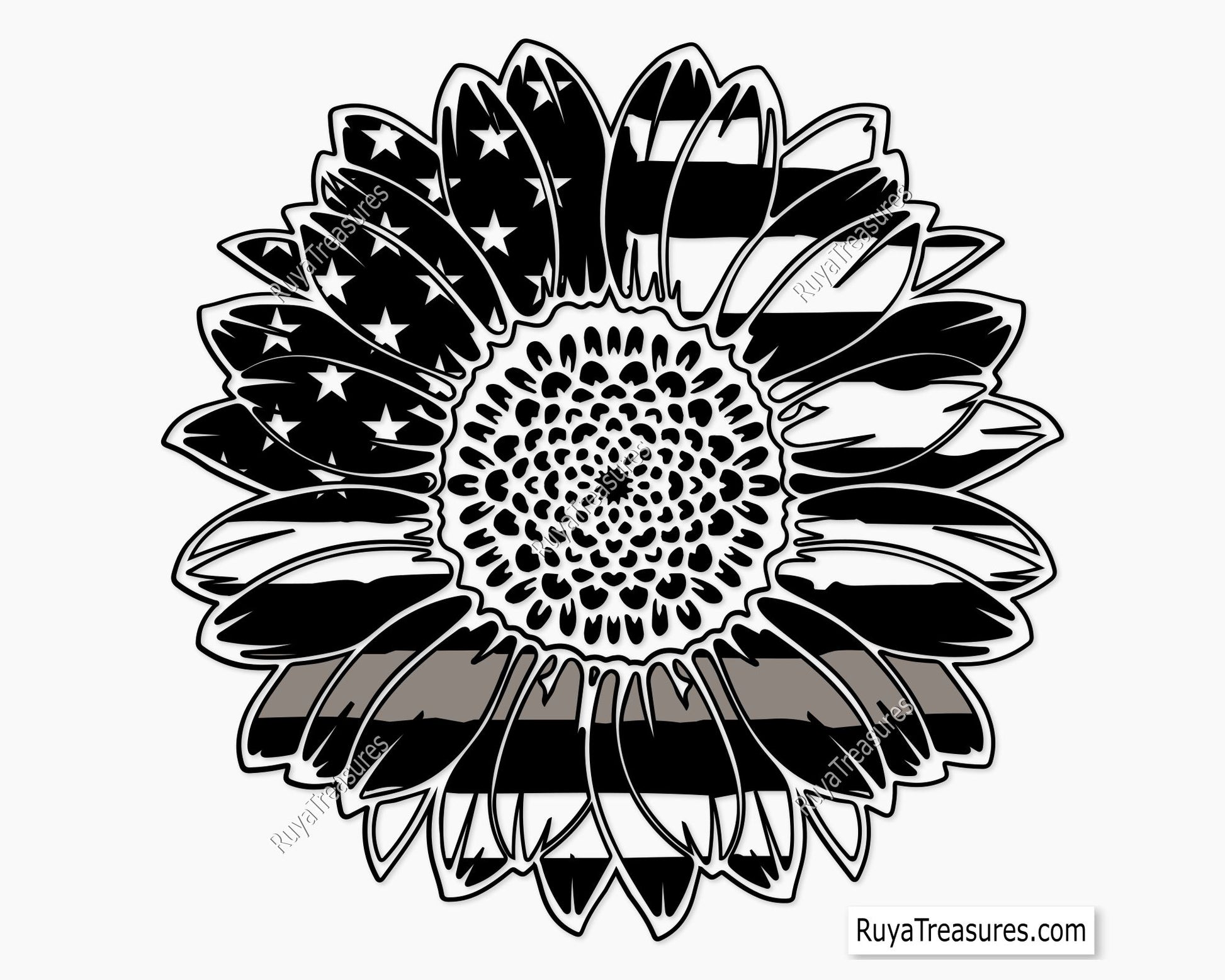 corrections sunflower SVG PNG featuring thin silver line American flag pattern with patriotic floral design for shirts decals and support graphics
