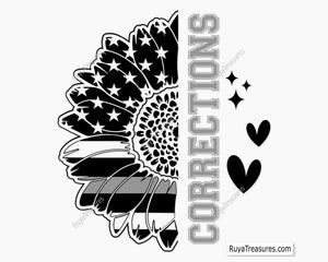 corrections sunflower SVG PNG featuring thin silver line American flag pattern with patriotic floral design for shirts decals and support graphics