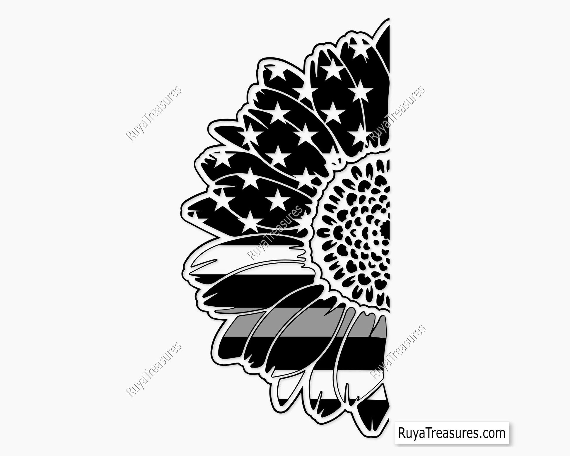 corrections sunflower SVG PNG featuring thin silver line American flag pattern with patriotic floral design for shirts decals and support graphics