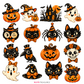 30 Vintage Halloween PNG Clipart Designs with adorable jack o lanterns, spooky ghosts, witchy cats, Halloween owls, haunted house, skeletons, and festive characters for sublimation, stickers, and crafts.