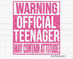 Warning official teenager may contain attitude funny quote design in bold typography for apparel gifts and teen projects