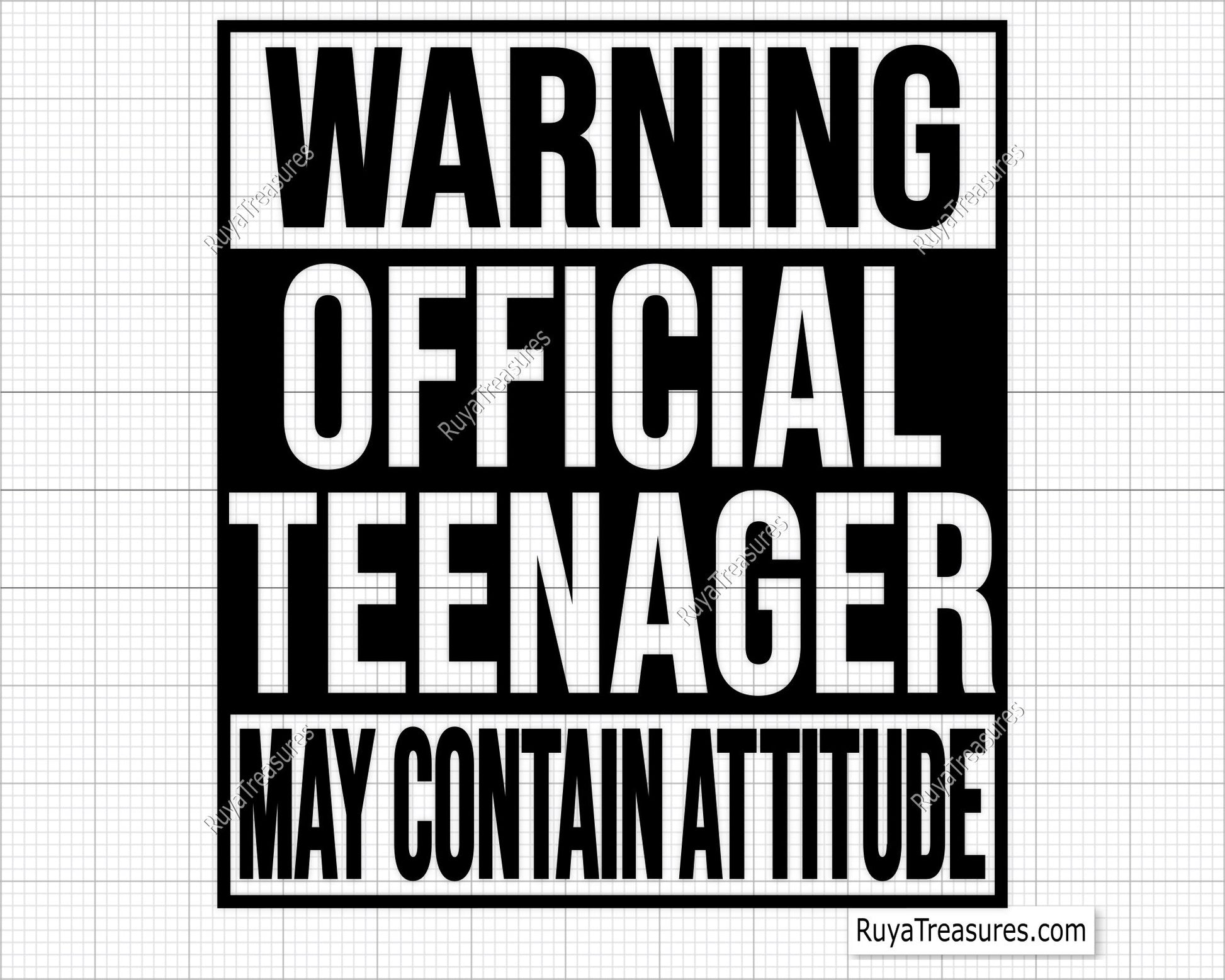 Warning official teenager may contain attitude funny quote design in bold typography for apparel gifts and teen projects