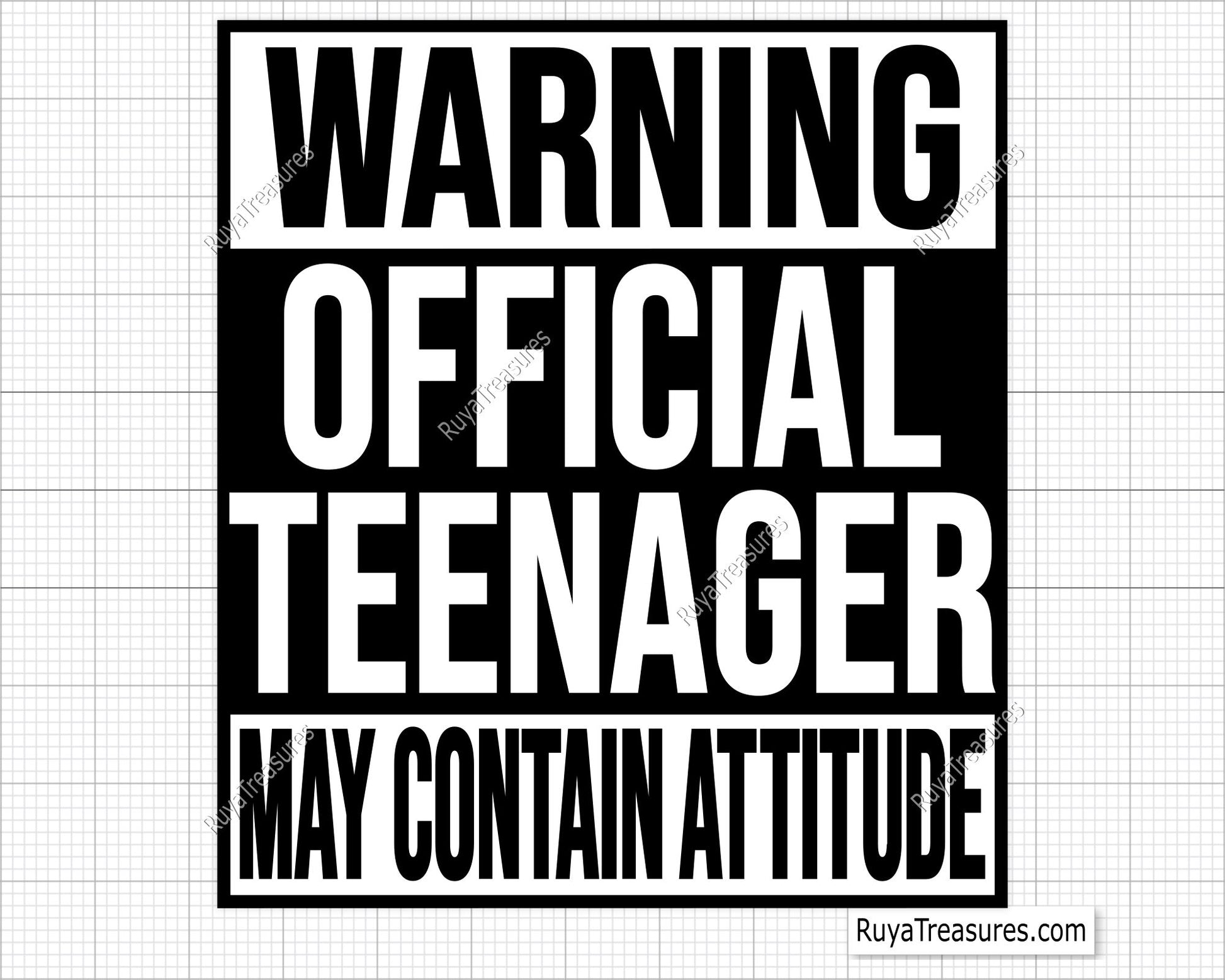 Warning official teenager may contain attitude funny quote design in bold typography for apparel gifts and teen projects