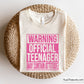 Warning official teenager may contain attitude funny quote design in bold typography for apparel gifts and teen projects