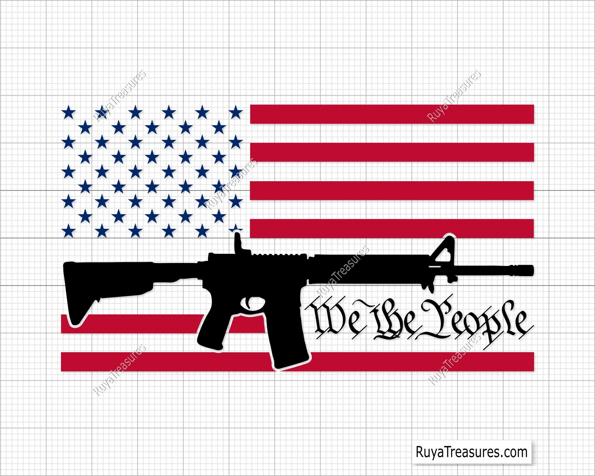 We The People Flag with AR-15 Gun Svg