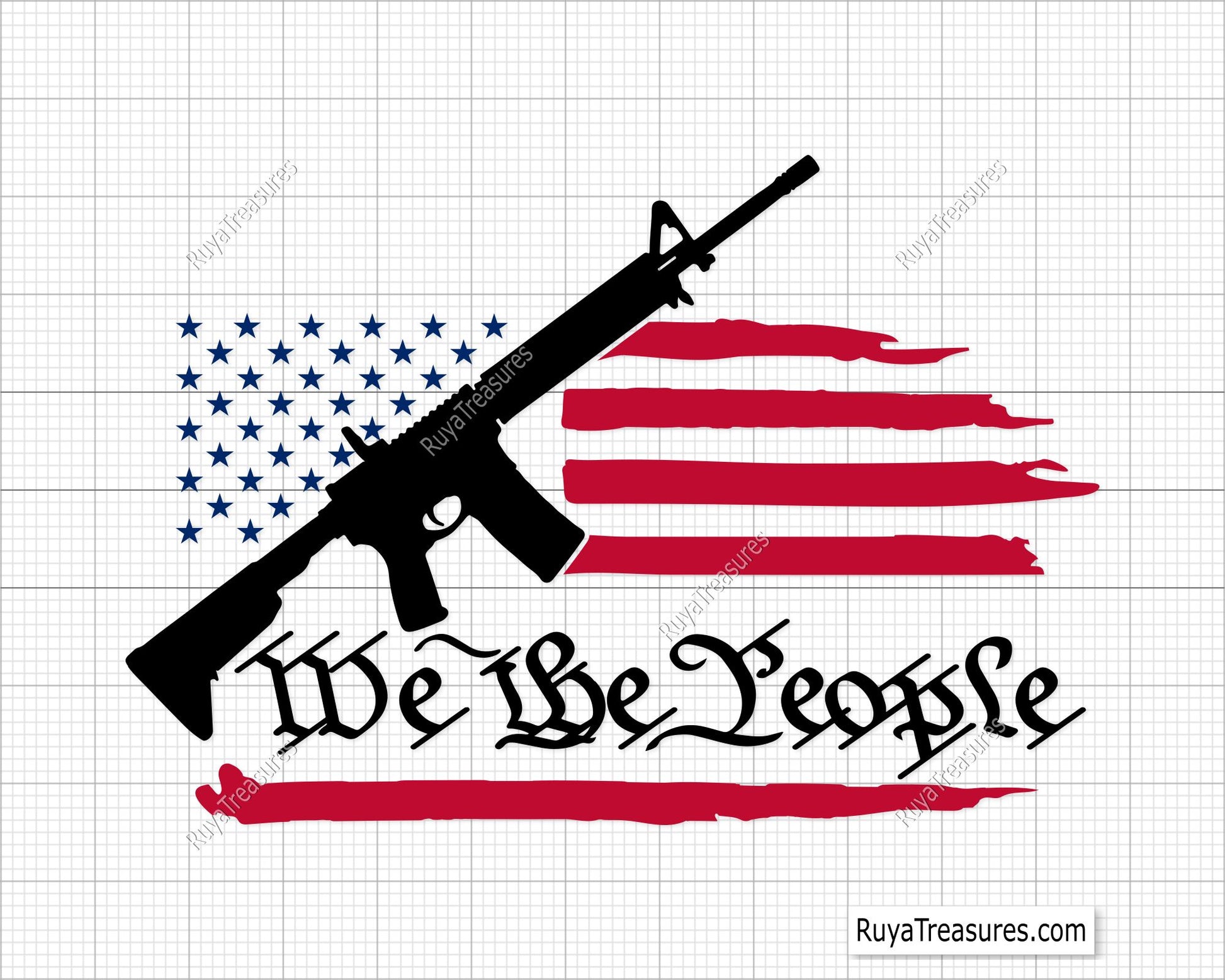 We The People Flag with AR-15 Gun Svg