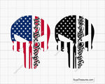 We the people skull with USA flag design in color and black versions for decals apparel and patriotic projects