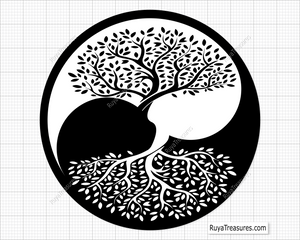 Yin and Yang Tree SVG PNG featuring a Tree of Life design symbolizing balance, harmony, and nature, ideal for crafting projects