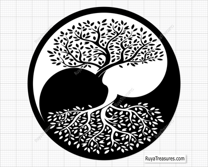 Yin and Yang Tree SVG PNG featuring a Tree of Life design symbolizing balance, harmony, and nature, ideal for crafting projects