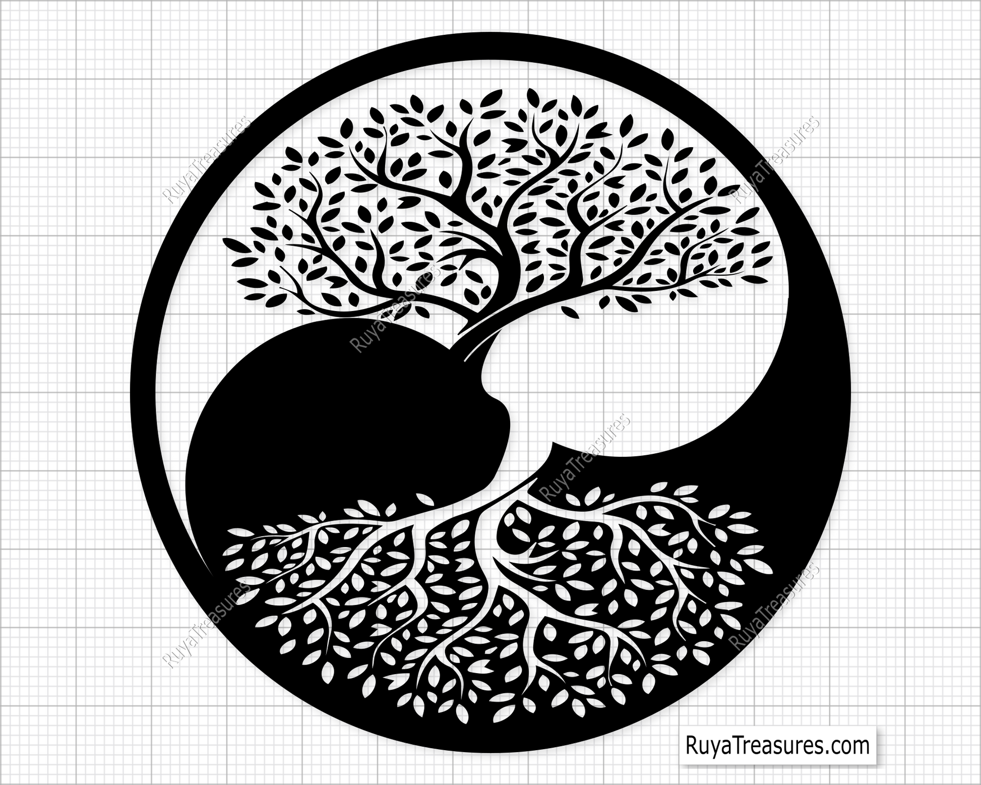 Yin and Yang Tree SVG PNG featuring a Tree of Life design symbolizing balance, harmony, and nature, ideal for crafting projects