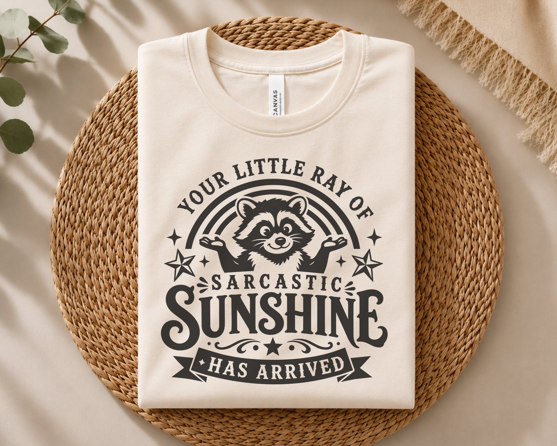 Raccoon quote artwork; as a digital design in a clearly labelled mockup scene