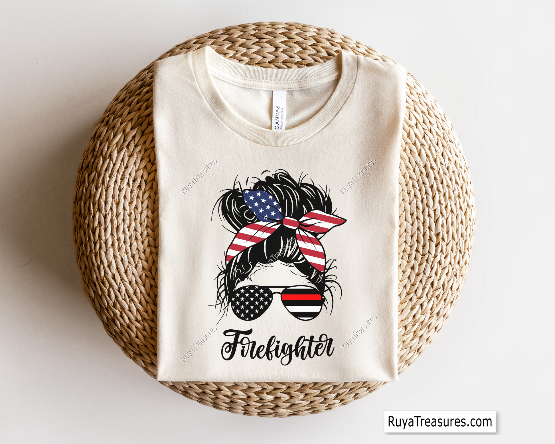 Firefighter’s Wife 4th of July Messy Bun svg