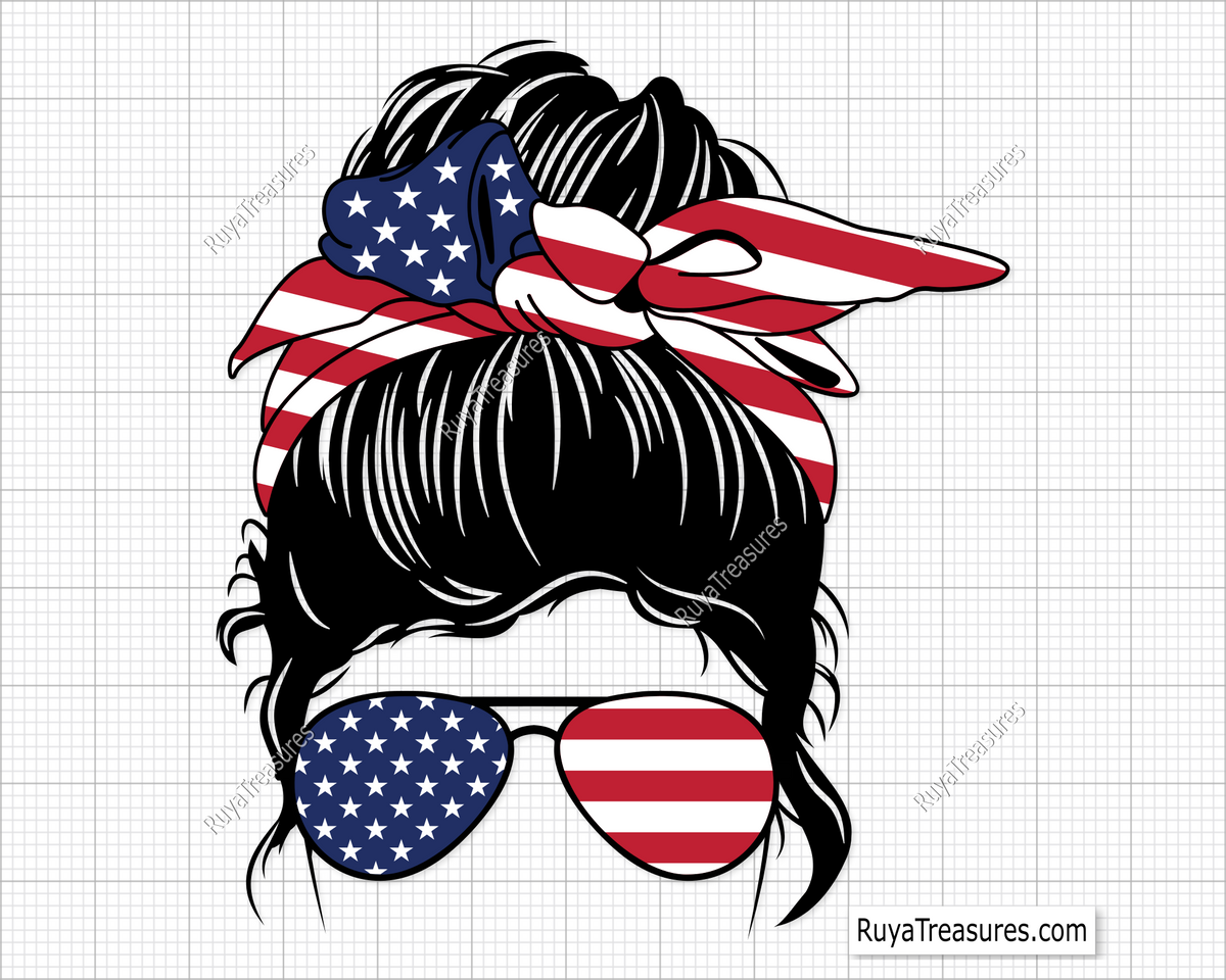 4th Of July Messy Bun Svg