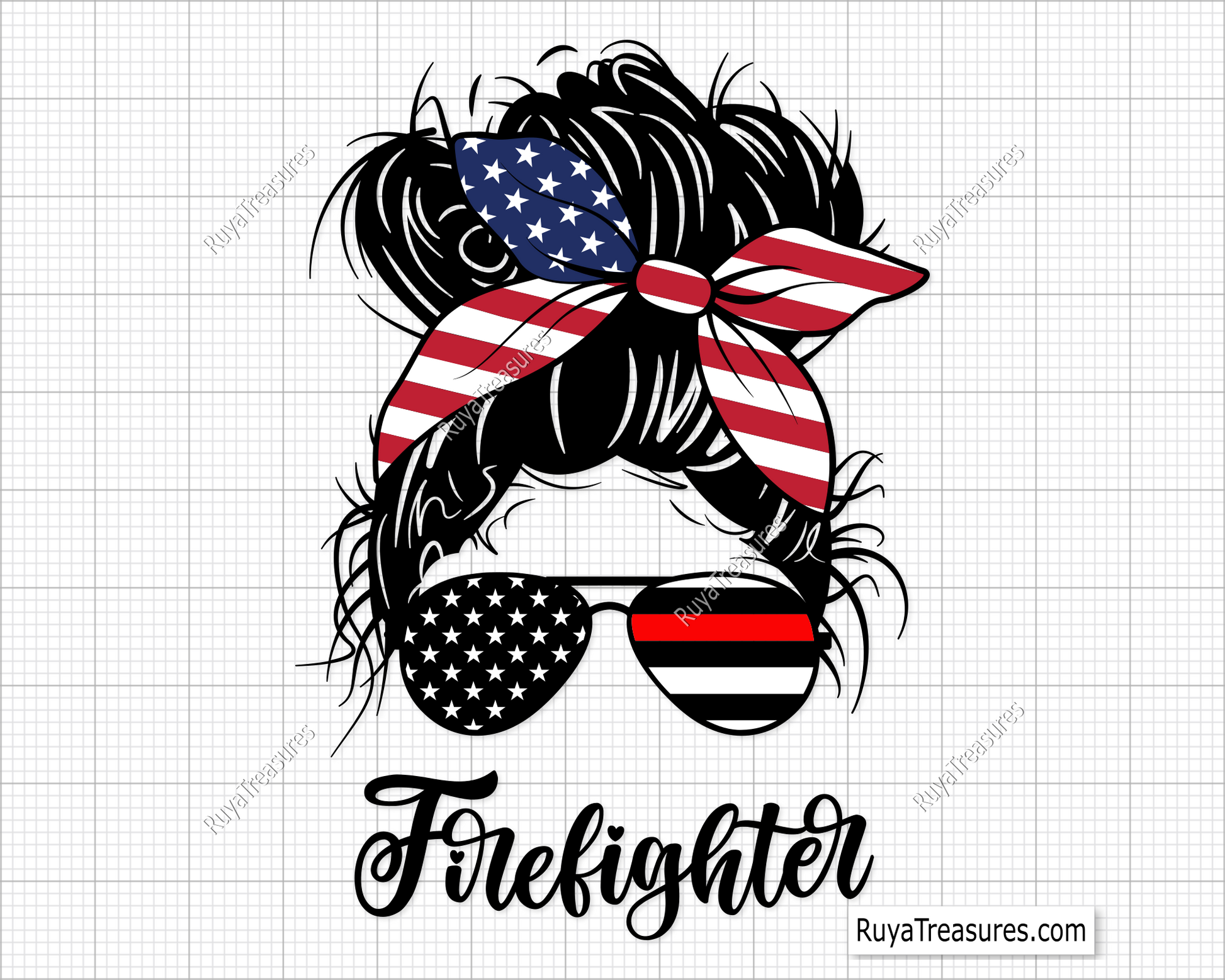 Firefighter’s Wife 4th of July Messy Bun svg