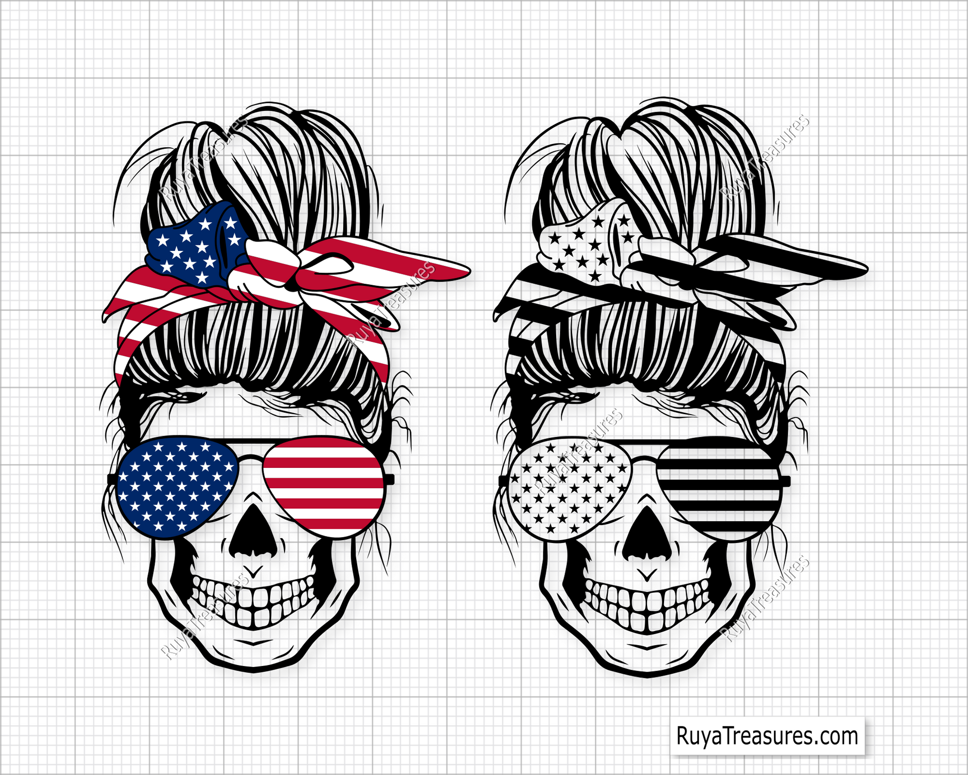American USA Messy Bun Svg