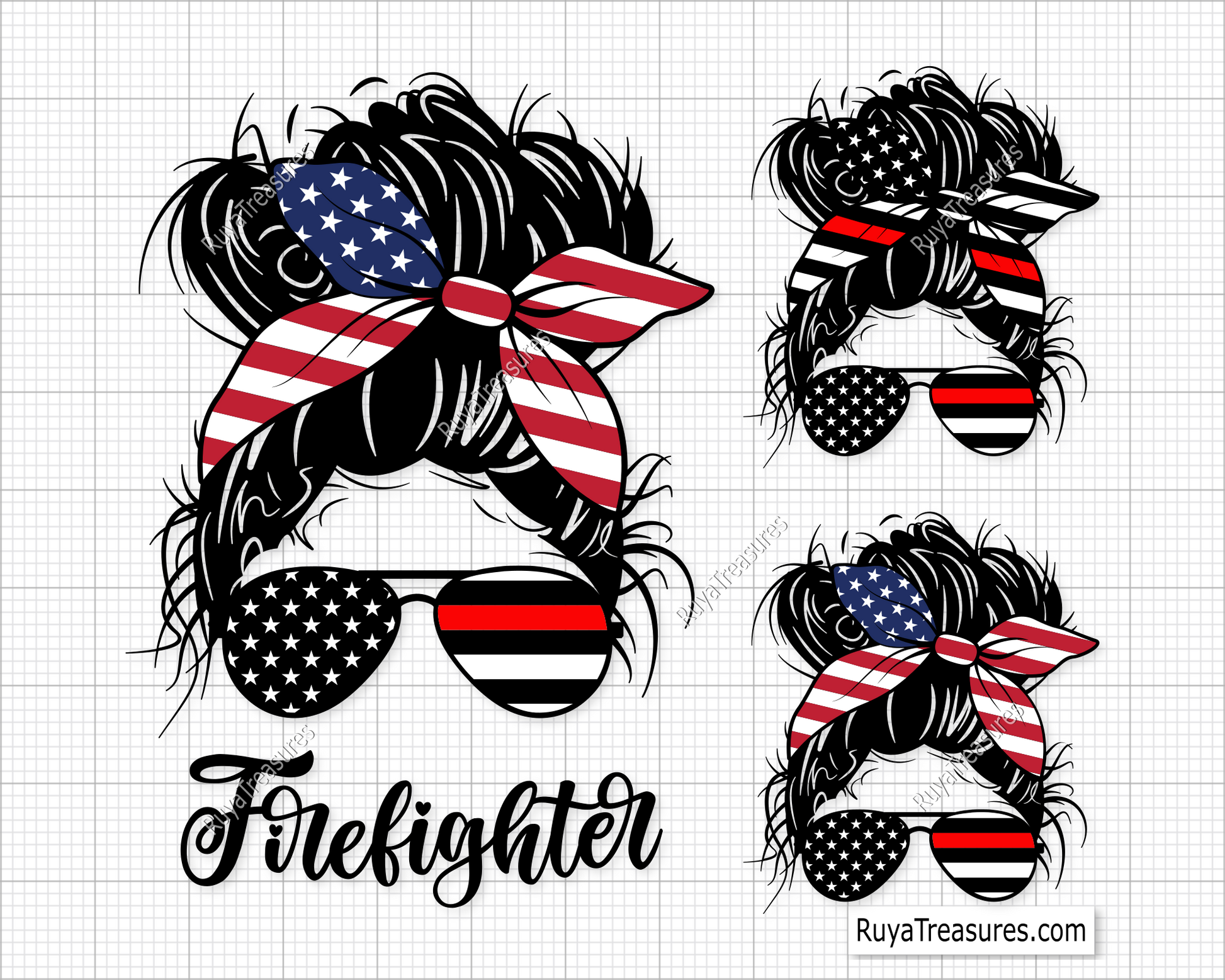Firefighter’s Wife 4th of July Messy Bun svg