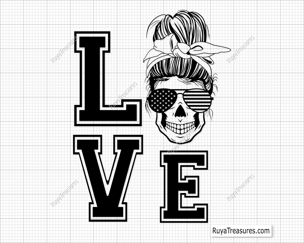 Love Messy Bun American svg