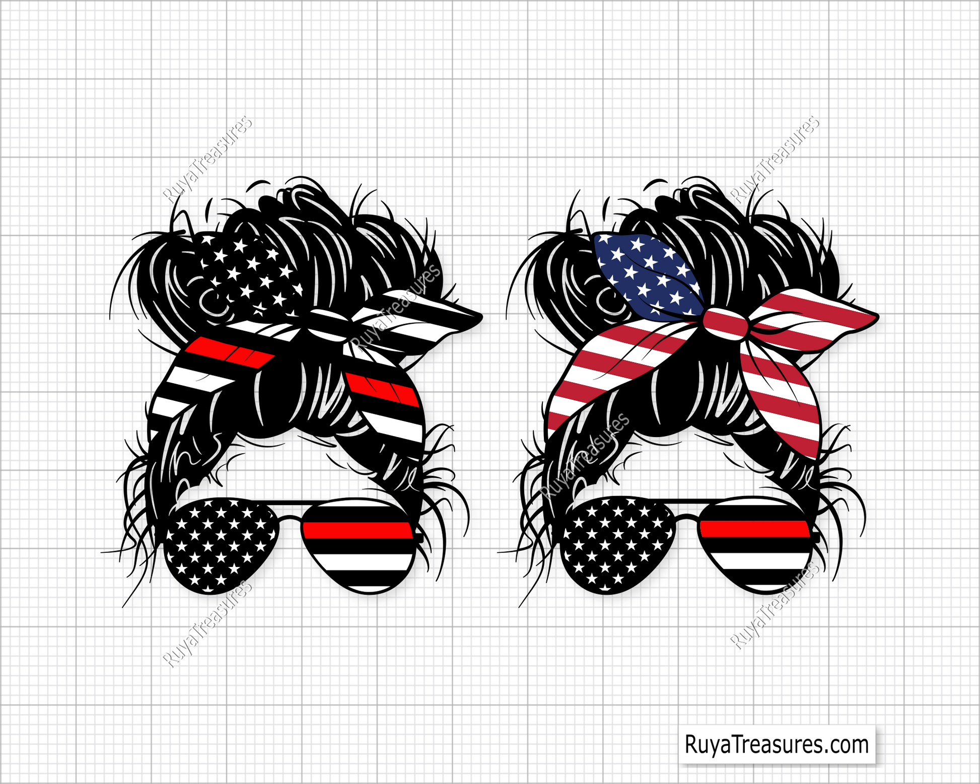 Firefighter’s Wife 4th of July Messy Bun svg