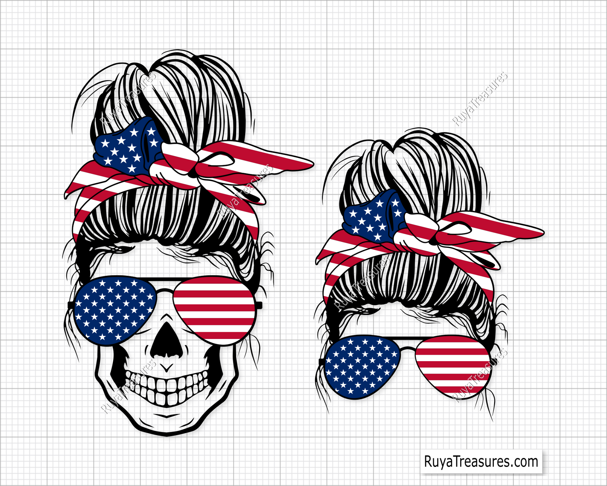 American USA Messy Bun Svg