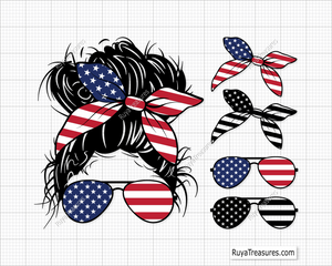 4th of July Messy Bun svg
