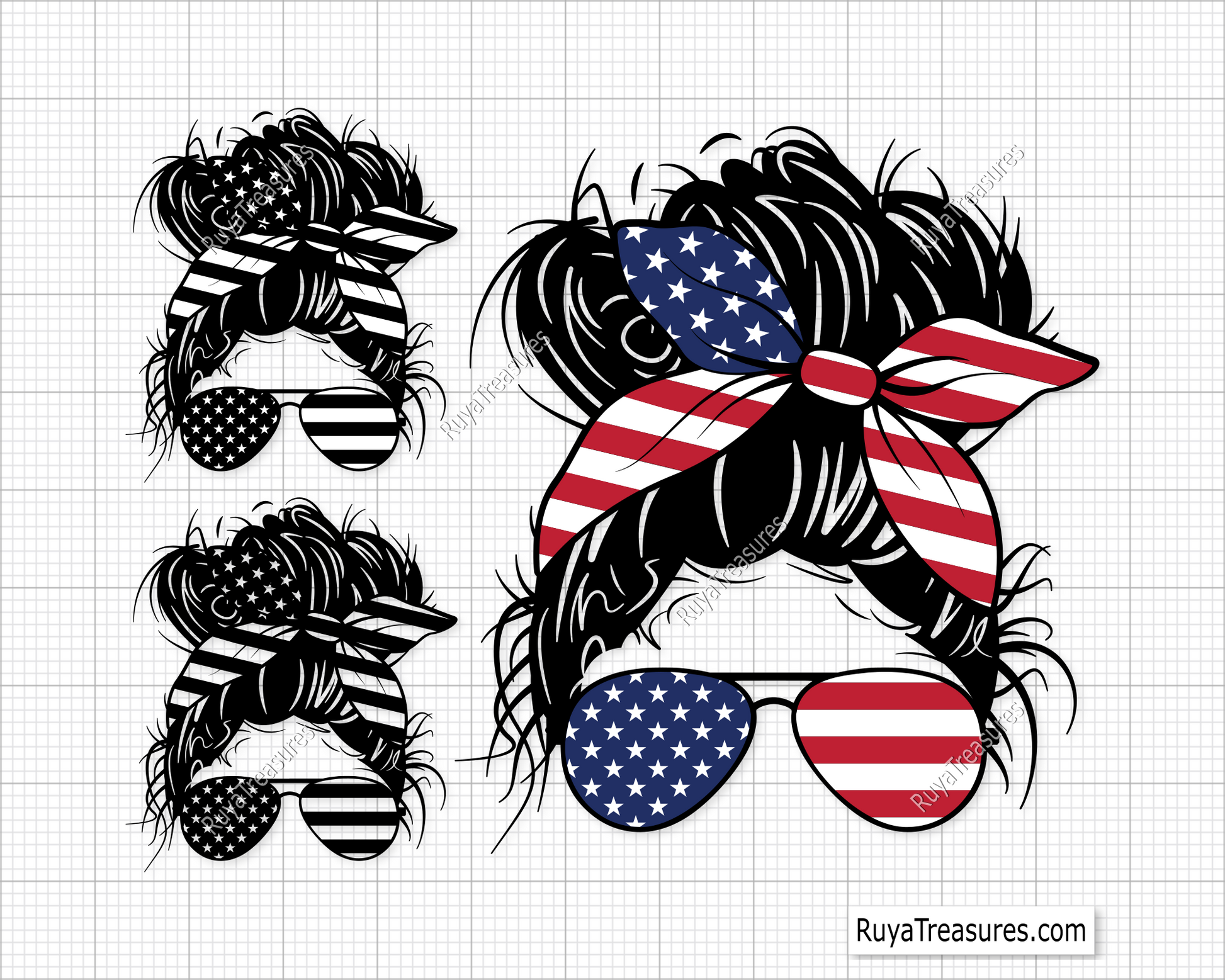 4th of July Messy Bun svg