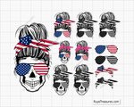American USA Messy Bun Svg