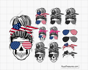 American USA Messy Bun Svg