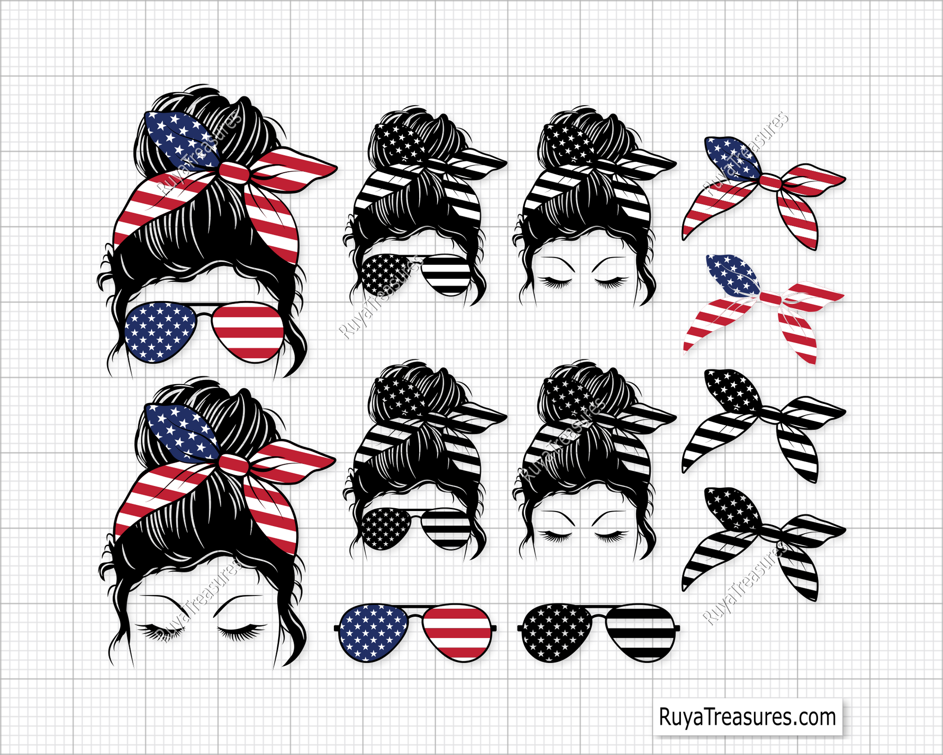 4th Of July Messy Bun Svg, USA Bun Svg