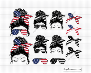 4th Of July Messy Bun Svg, USA Bun Svg
