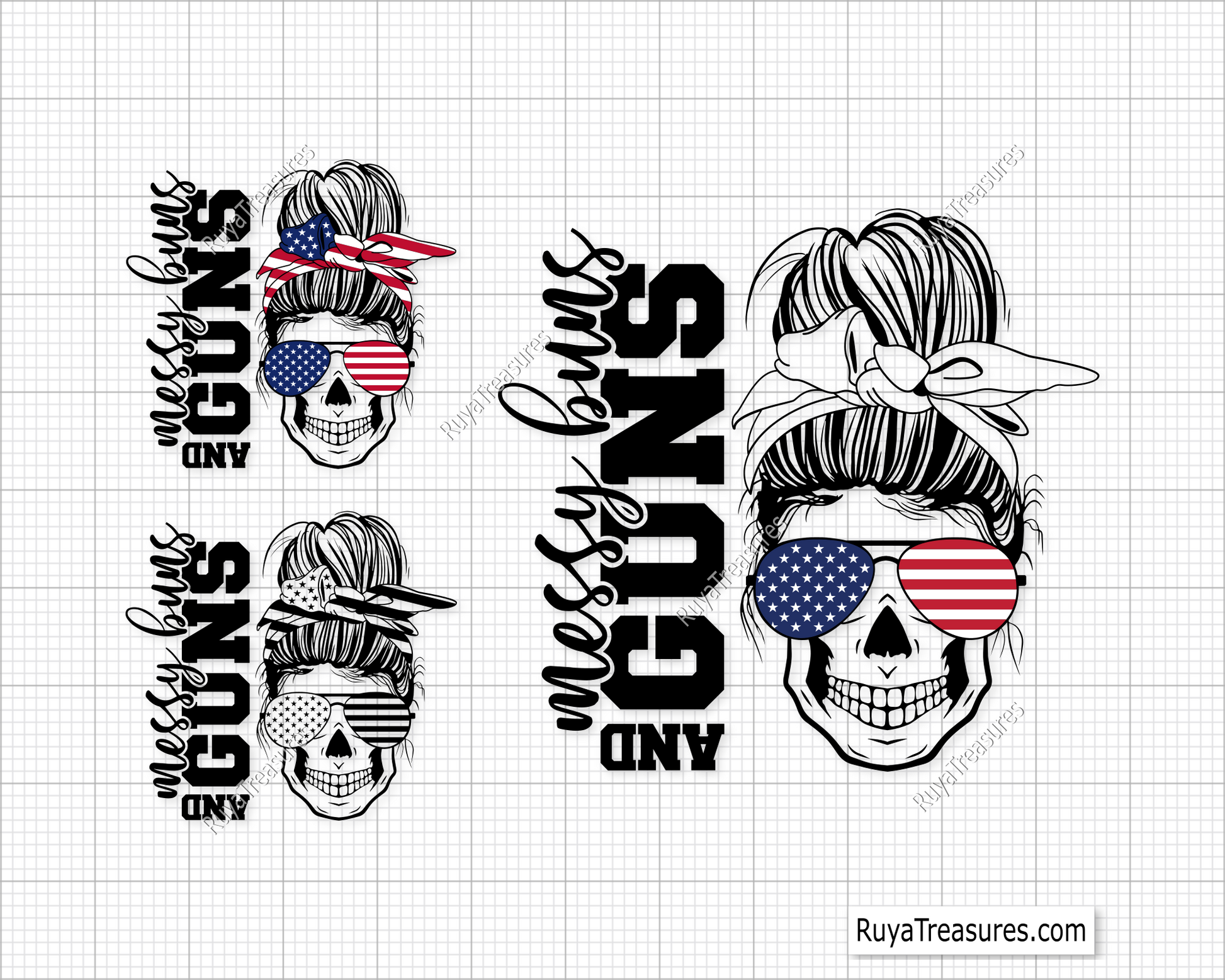 Messy Bun and Guns svg