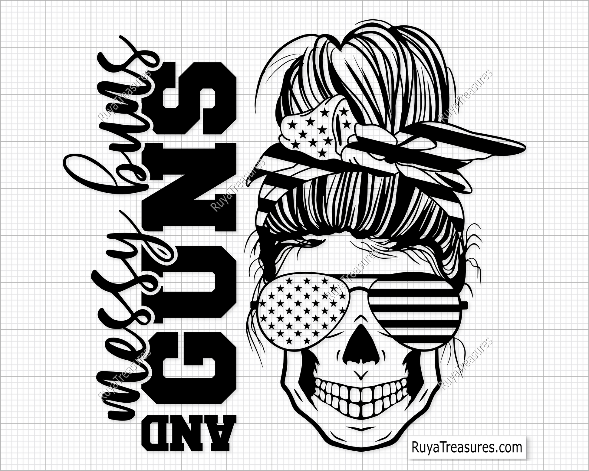 Messy Bun and Guns svg