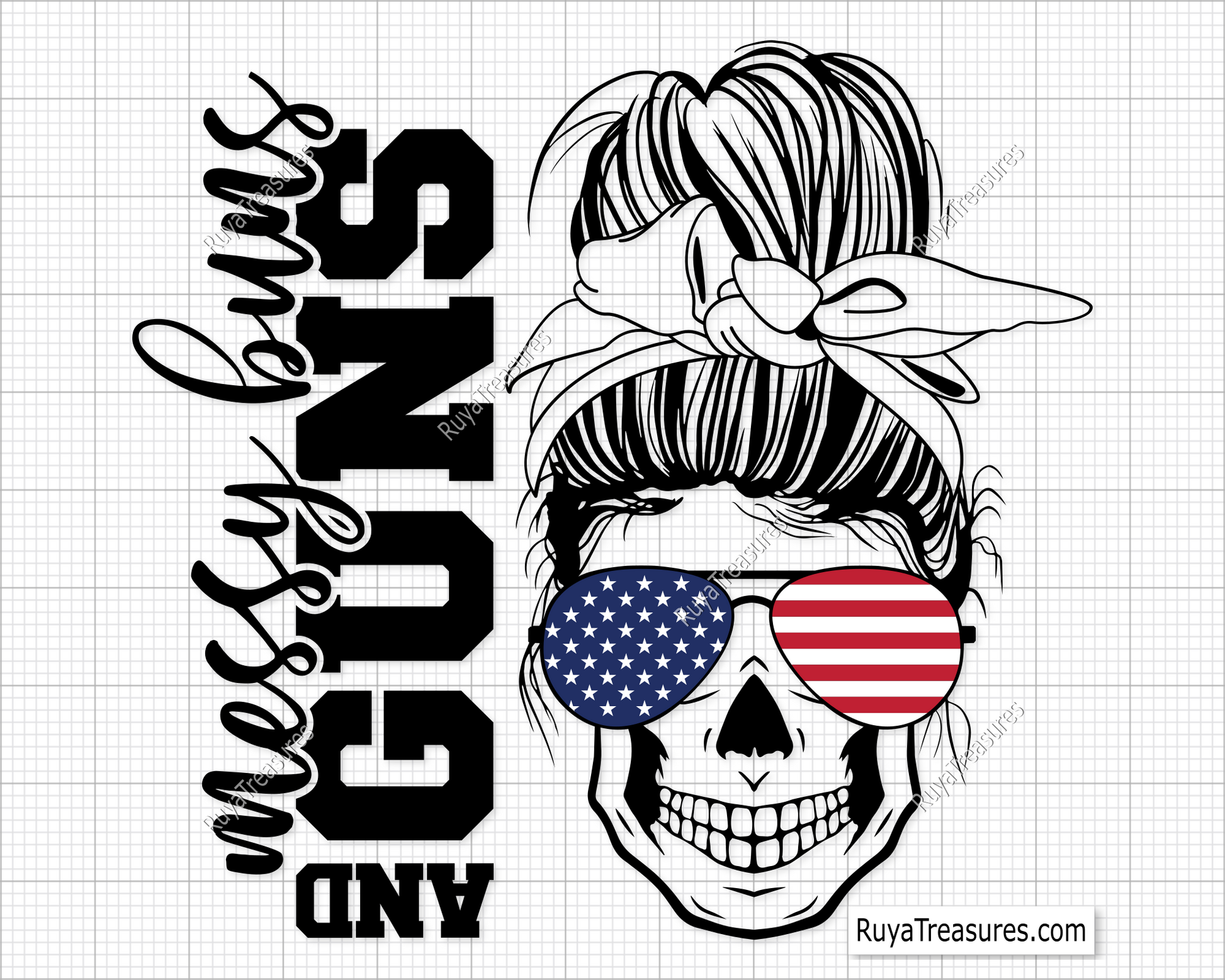 Messy Bun and Guns svg