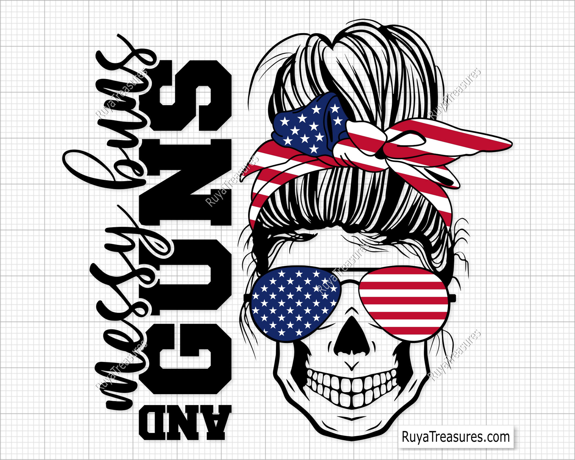Messy Bun and Guns svg