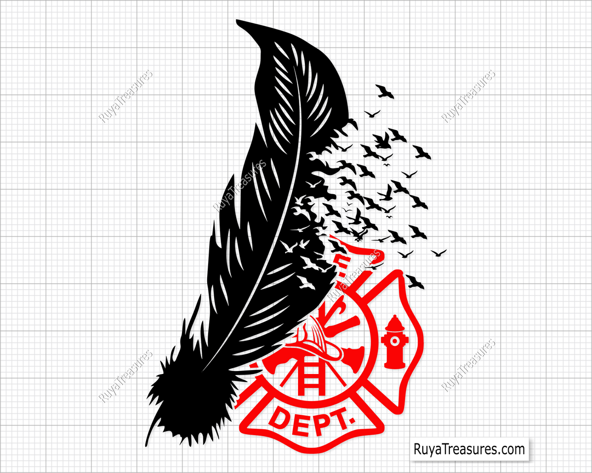 Feather Firefighter Svg design for Cricut and Silhouette