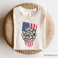 Fire department badge emblem in black over distressed USA flag design for firefighter decals apparel and patriotic projects