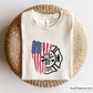 Fire department badge split with distressed USA flag design in black for firefighter decals apparel and patriotic projects