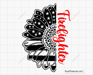 firefighter sunflower usa flag design for fire wife shirts decals and gifts