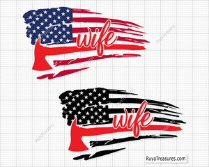 Firefighter wife USA flag design with axe, patriotic fire wife graphic for apparel and decals