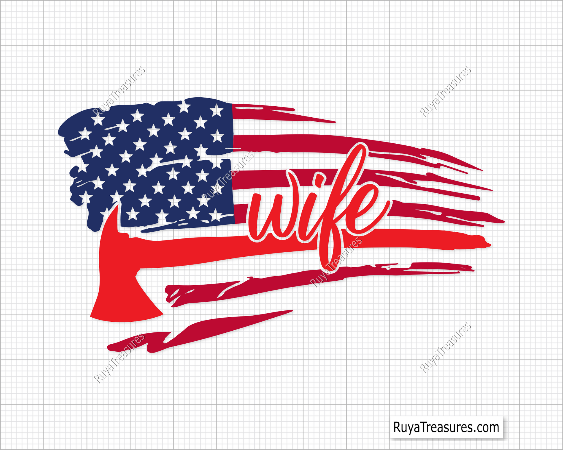 Firefighter wife USA flag design with axe, patriotic fire wife graphic for apparel and decals