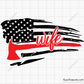 Firefighter wife USA flag design with axe, patriotic fire wife graphic for apparel and decals