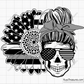 American Sunflower Messy Bun Gray Line svg