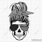 American Sunflower Messy Bun Gray Line svg