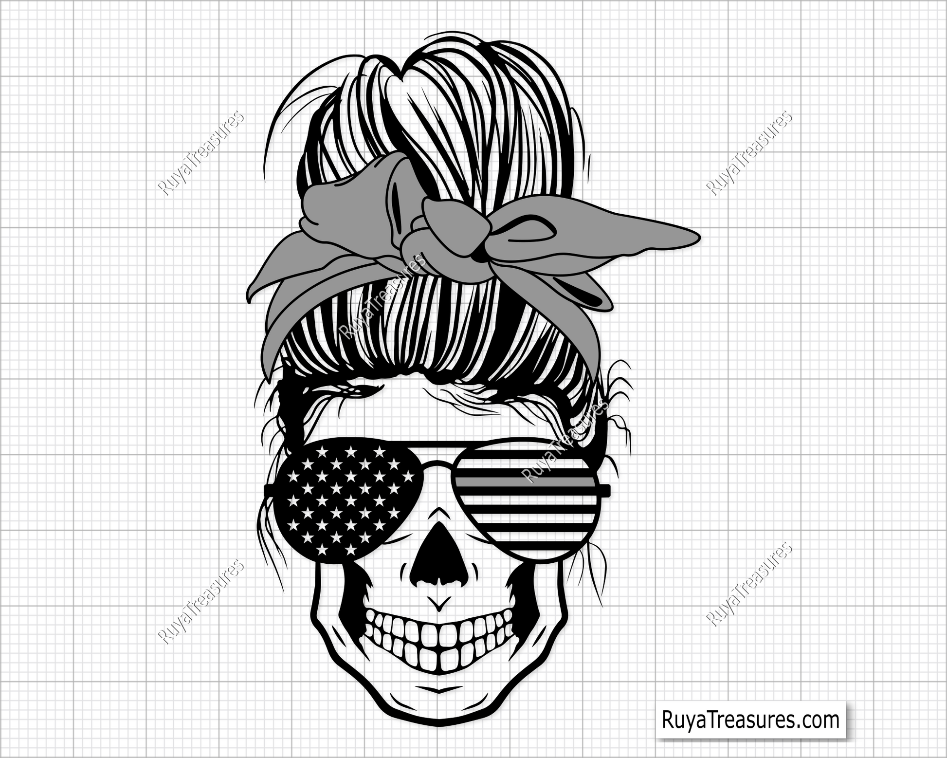 American Sunflower Messy Bun Gray Line svg