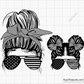 American Sunflower Messy Bun Gray Line svg