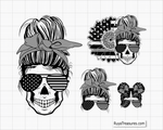 American Sunflower Messy Bun Gray Line svg